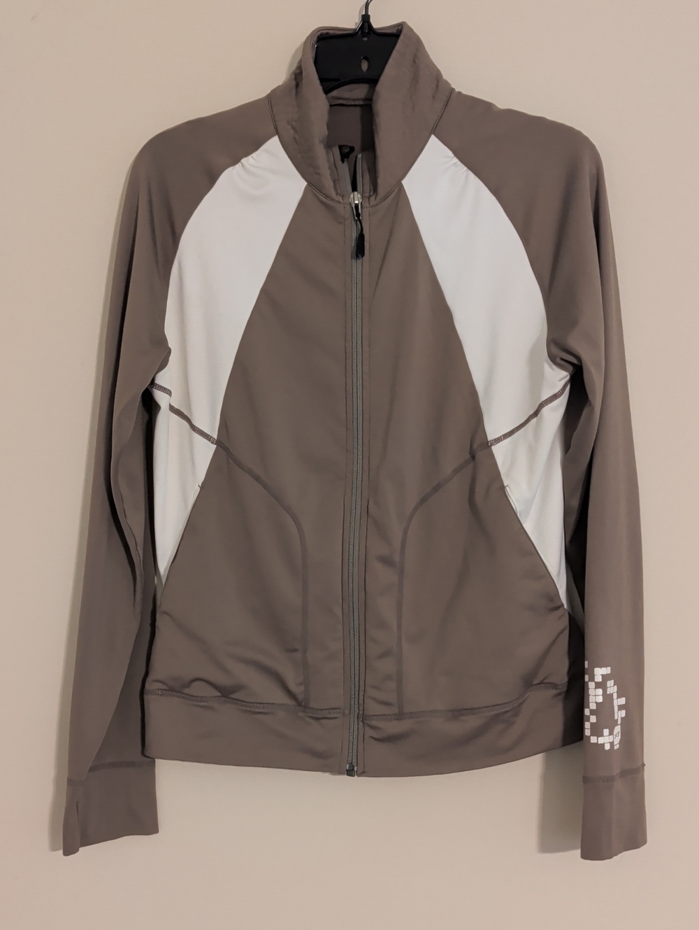 Orage Taupe and White Full-Zip Bomber Jacket
